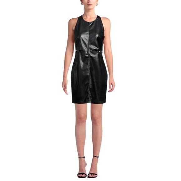 Nanushka Dress Women Large‎ Black Faux Leather Layan Mini NWT Whimsigoth Goth - Picture 1 of 16